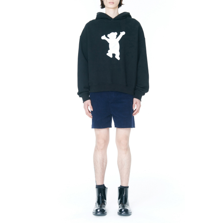 Lookbook WE11DONE FW22 Sudadera con Capucha Negra Unisex Estampado Oso Teddy. WD-TH3-22-723-U-BK