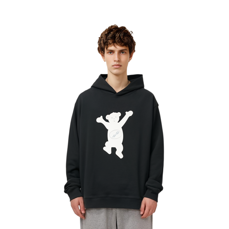 Sizing WE11DONE FW22 Sudadera con Capucha Negra Unisex Estampado Oso Teddy. WD-TH3-22-723-U-BK