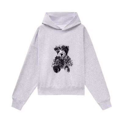 WE11DONE FW22 Teddy Bear Logo Graphic Hoodie Unisex Light Gray WD-TH3-22-866-U-GY
