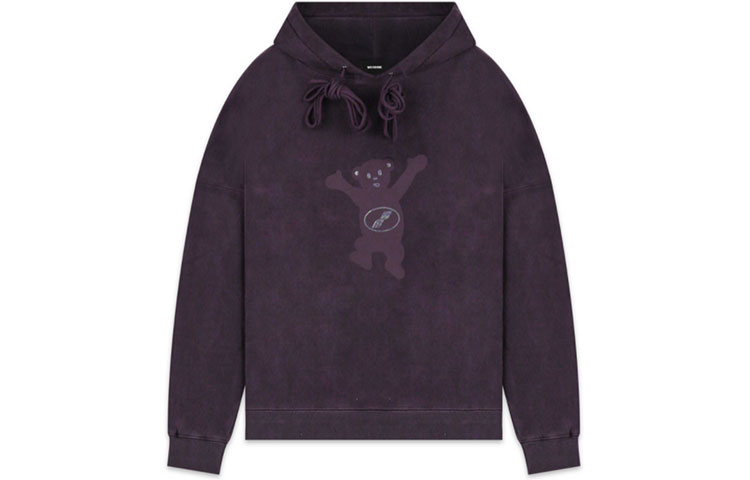 WE11DONE FW22 Teddy Bear Print Fleece Hoodie Charcoal Unisex Winter Apparel. WD-TH8-20-102-U-CH