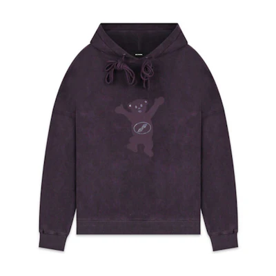 WE11DONE FW22 Teddy Bear Print Fleece Hoodie Charcoal Unisex Winter Apparel. WD-TH8-20-102-U-CH