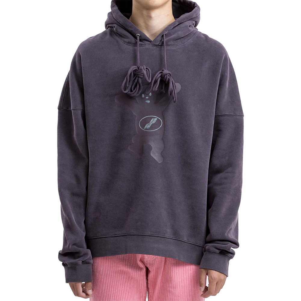 Lookbook WE11DONE FW22 Teddy Bear Print Fleece Hoodie Charcoal Unisex Winter Apparel. WD-TH8-20-102-U-CH