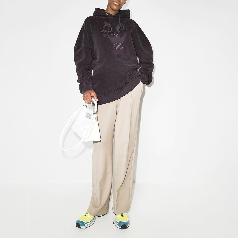 Sizing WE11DONE FW22 Teddy Bear Print Fleece Hoodie Charcoal Unisex Winter Apparel. WD-TH8-20-102-U-CH