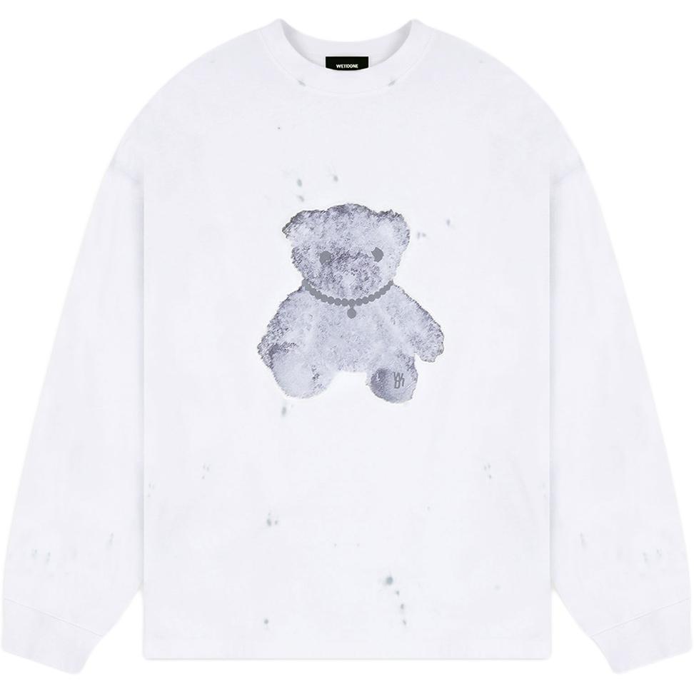 WE11DONE FW22 Teddy Bear Print Unisex Long Sleeve Sweatshirt White WD-TT9-20-116-U
