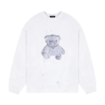 WE11DONE FW22 Teddy Bear Print Unisex Long Sleeve Sweatshirt White WD-TT9-20-116-U