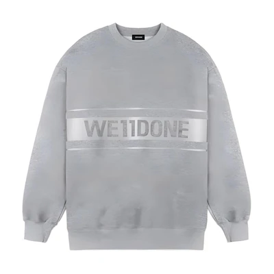 WE11DONE FW22 Unisex 3M Reflective Logo Print Long Sleeve Sweatshirt Grey. WD-SS5-19-048-MG