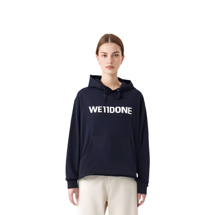 Shop WE11DONE FW22 男女同款黑色连帽衫 字母Logo印花 WD-TH3-22-845-U-BK