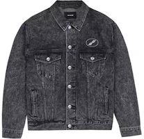 Order WE11DONE FW22 Unisex Distressed Logo Oversized Denim Jacket Washed Black. WD-DJ4-20-017-U-WB