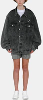 Shop WE11DONE FW22 Unisex Distressed Logo Oversized Denim Jacket Washed Black. WD-DJ4-20-017-U-WB