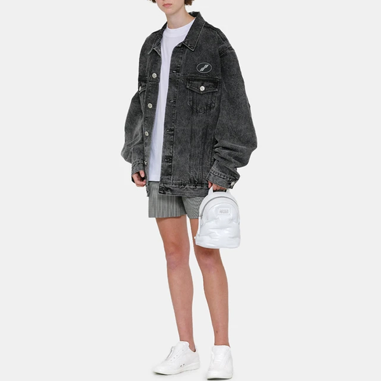 Details for WE11DONE FW22 Unisex Distressed Logo Oversized Denim Jacket Washed Black. WD-DJ4-20-017-U-WB