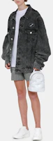 Details for WE11DONE FW22 Unisex Distressed Logo Oversized Denim Jacket Washed Black. WD-DJ4-20-017-U-WB