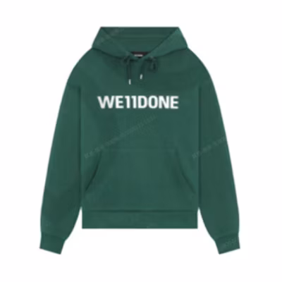 WE11DONE FW22 Unisex Green Hoodie with Chest Logo Print WD-TH3-22-845-U-GR