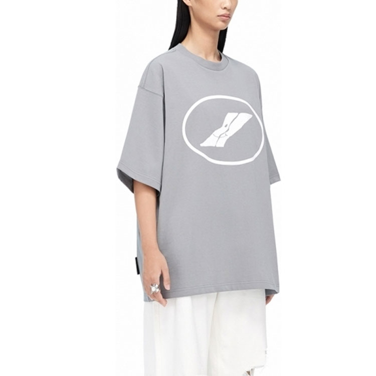 WE11DONE FW22 Unisex Grey Round Neck T-Shirt with Chest Circular Logo. WD-TT1-22-832-U-GY 圖 5
