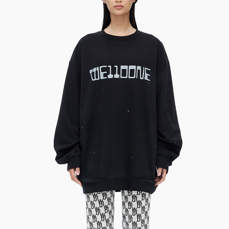 Shop WE11DONE FW22 男女款字母印花長袖圓領上衣 - 黑色禮盒款 WD-TS3-22-828-U-BK