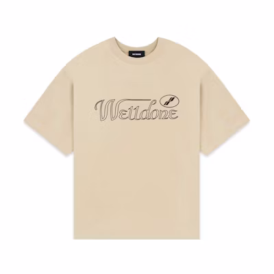 WE11DONE FW22 Unisex Logo Print Crewneck T-Shirt Khaki Couple Style WD-TT3-22-851-U-BG