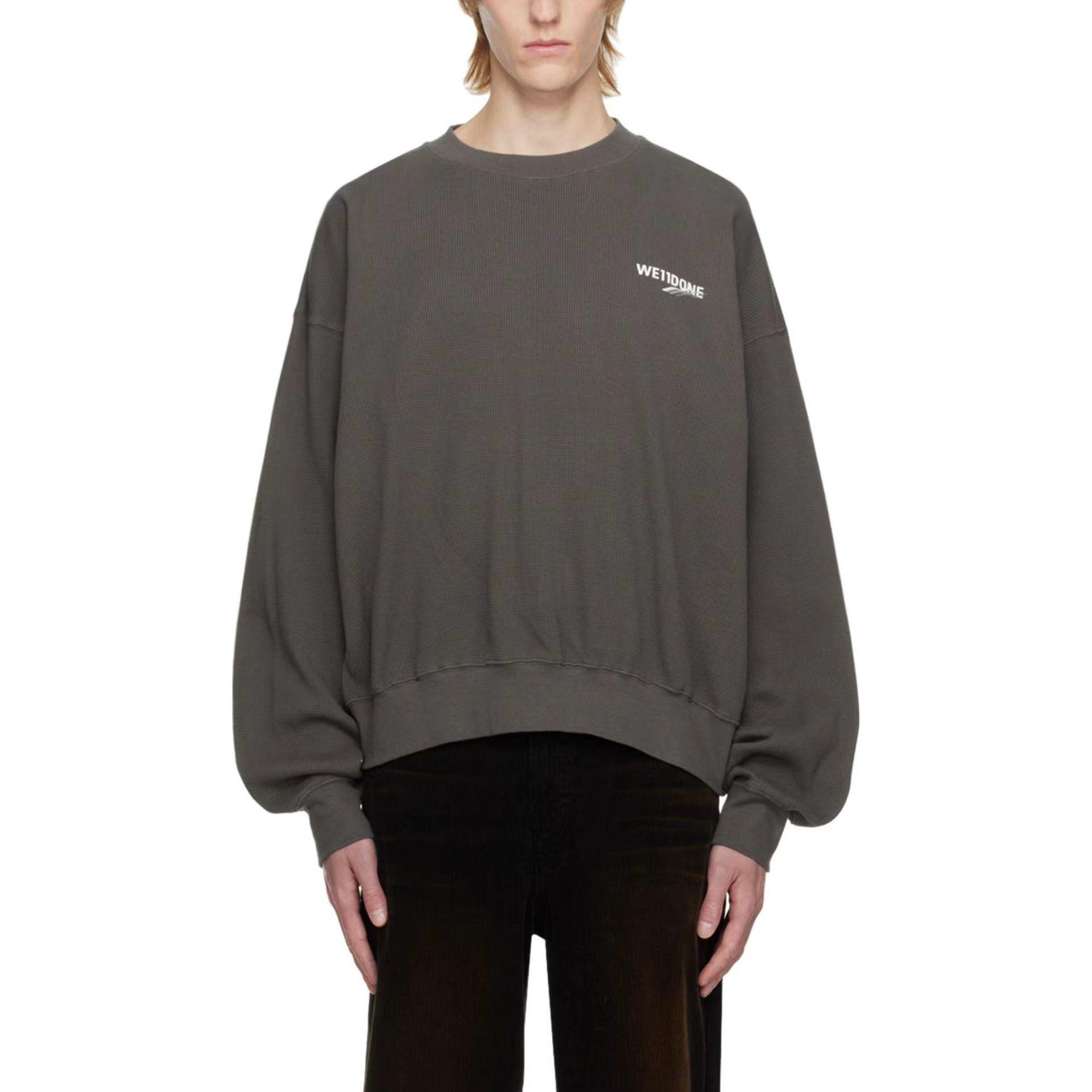 Shop WE11DONE FW22 男女寬鬆純色圓領長袖上衣 - 煤灰色 WD-TS3-22-798-U-CH
