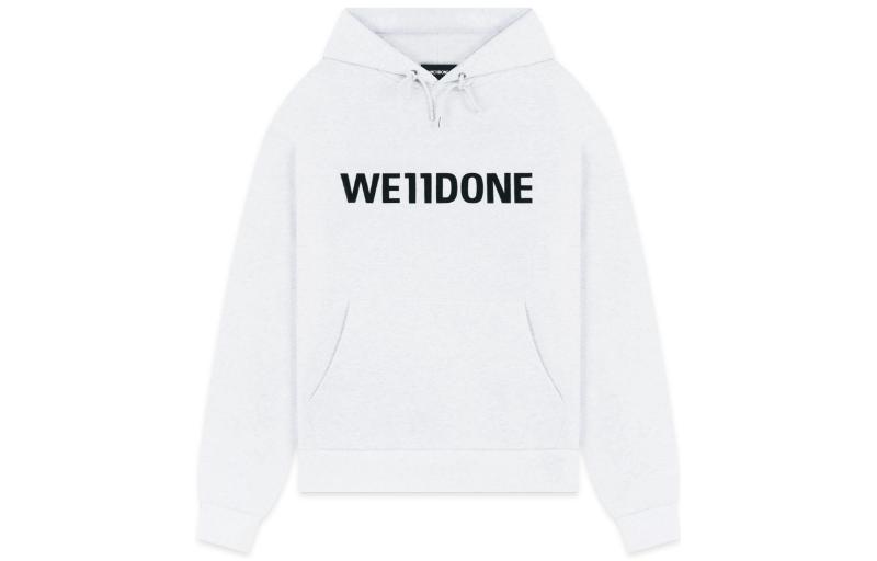 WE11DONE FW22 Unisex White Hoodie with Logo Print in Gift Box. WD-TH3-22-845-U-GY