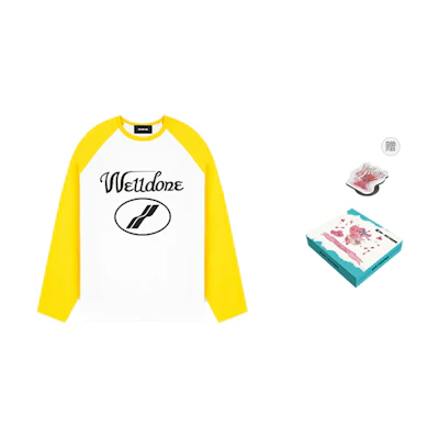 WE11DONE FW22 Unisex Yellow Colorblock Logo Print Long Sleeve Tee WD-TT3-22-858-U-YE