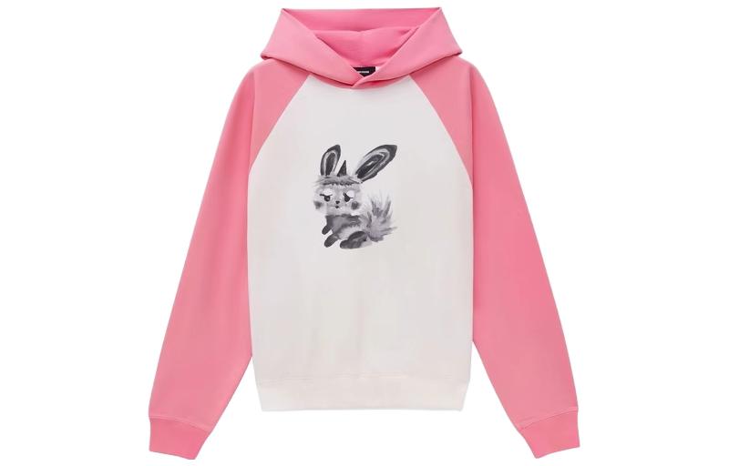 WE11DONE FW22 Washed Colorblock Rabbit Print Sweatshirt Pink White Unisex WD-TH3-22-706-U-PK