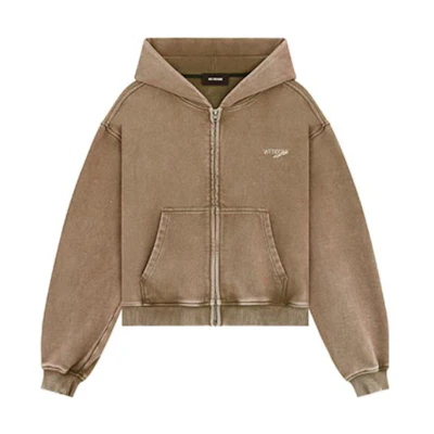 WE11DONE FW23 Brown Washed Faded Letter Logo Zip Jacket Unisex WD-TJ3-23-820-U-BR