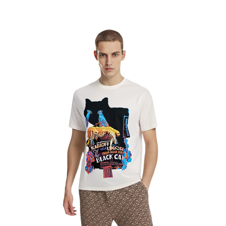 Lookbook WE11DONE FW23 Cat Gradient Graphic Print Unisex T-Shirt White. WD-TT3-23-742-U-WH