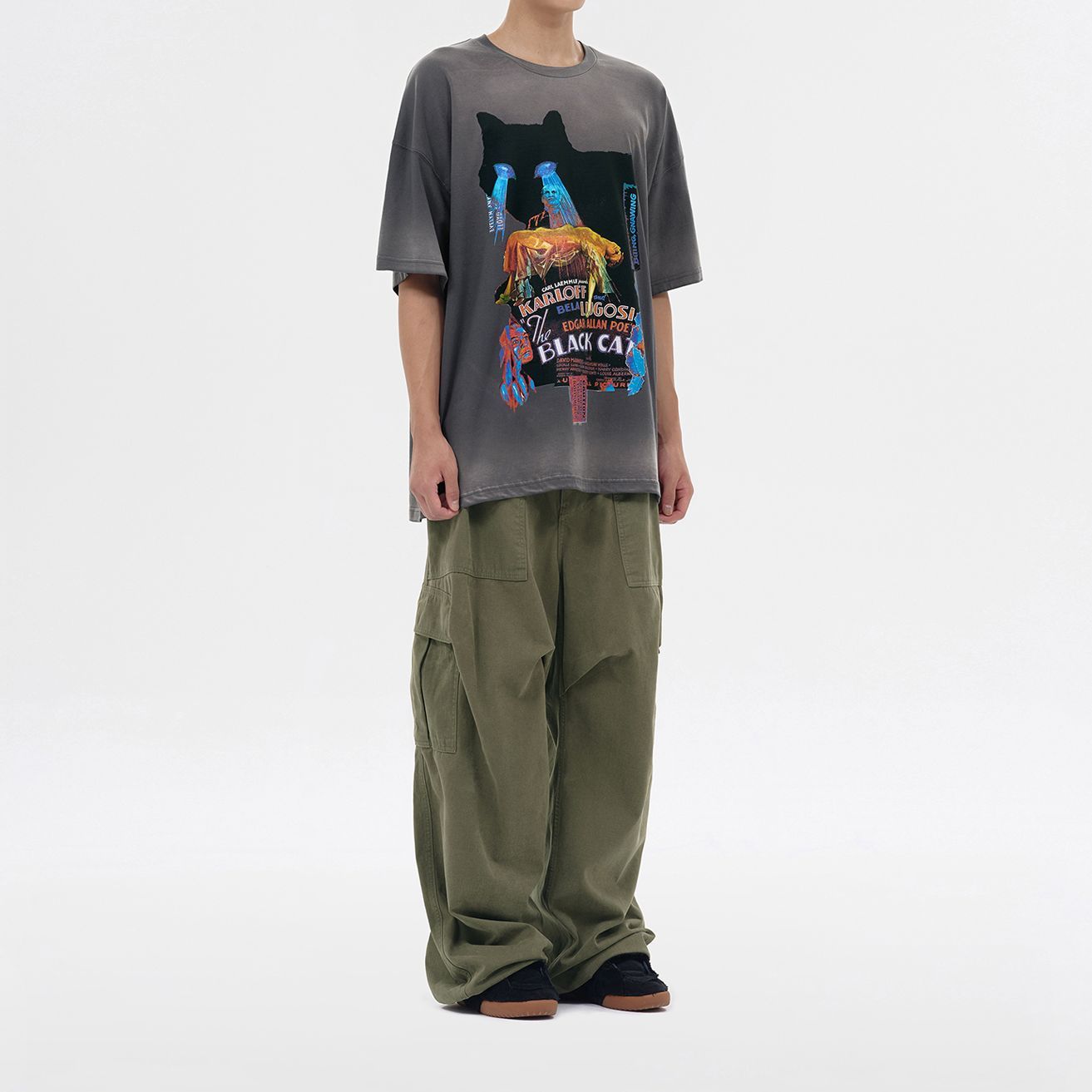 WE11DONE FW23 Cat Graphic Unisex Grey Crewneck Short Sleeve T-Shirt. WD-TT3-23-742-U-DG 圖 4