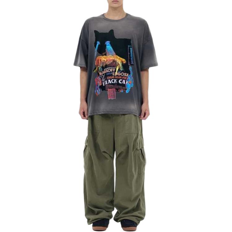 WE11DONE FW23 Cat Graphic Unisex Grey Crewneck Short Sleeve T-Shirt. WD-TT3-23-742-U-DG 圖 5