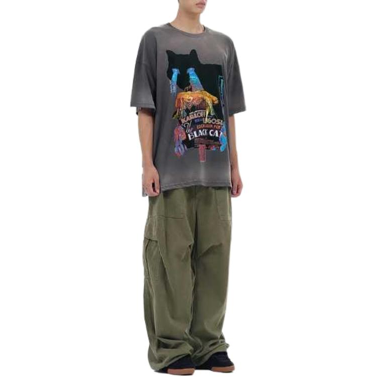 WE11DONE FW23 Cat Graphic Unisex Grey Crewneck Short Sleeve T-Shirt. WD-TT3-23-742-U-DG 圖 6