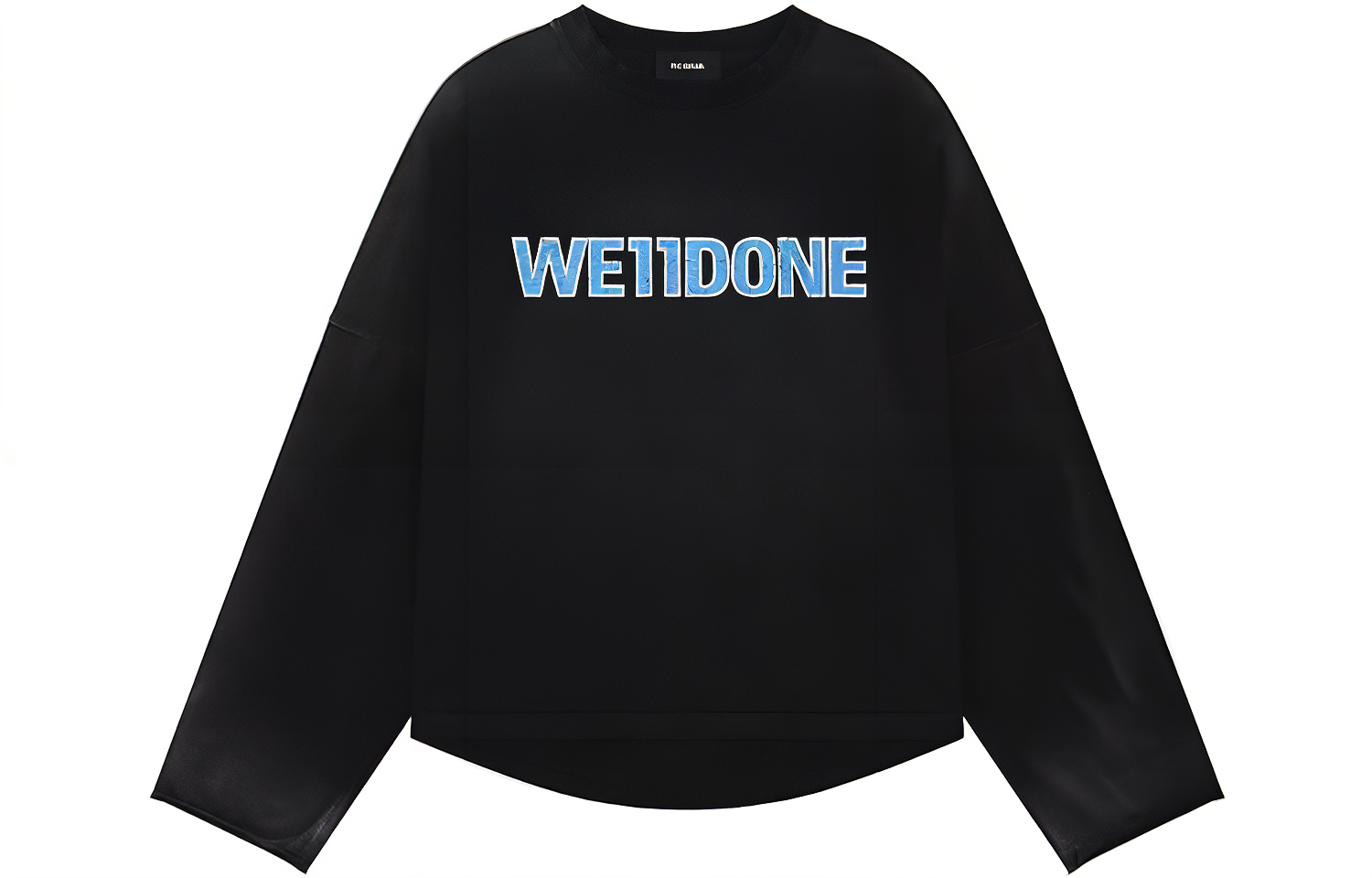 WE11DONE FW23 Crack Logo Print Washed Long Sleeve Unisex Tee - Black WD-TT3-23-838-U-BK