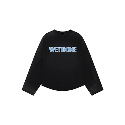 WE11DONE FW23 Crack Logo Print Washed Long Sleeve Unisex Tee - Black WD-TT3-23-838-U-BK