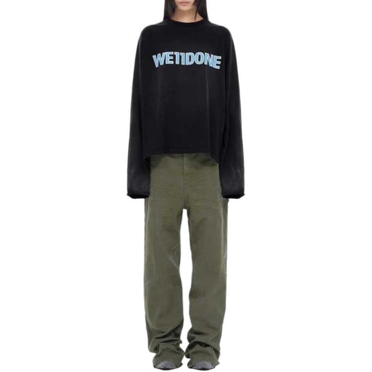 WE11DONE FW23 Crack Logo Print Washed Long Sleeve Unisex Tee - Black WD-TT3-23-838-U-BK 圖 4