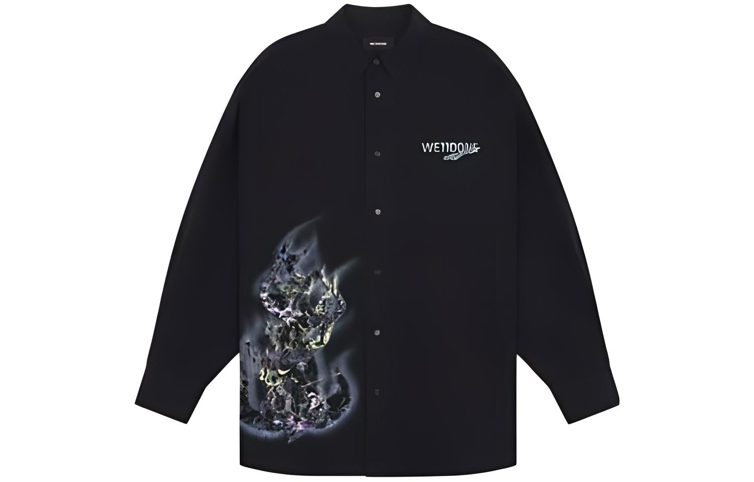 WE11DONE FW23 Faded Logo Print Long Sleeve Shirt Unisex Black WD-SH3-23-158-U-BK