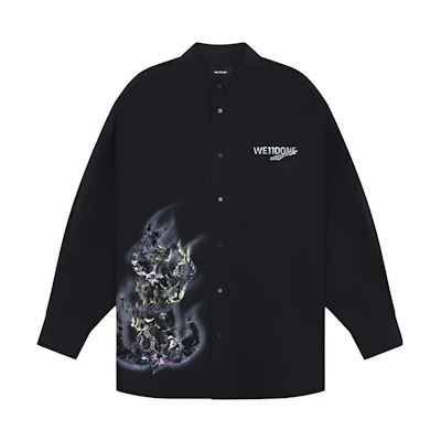 WE11DONE FW23 Faded Logo Print Long Sleeve Shirt Unisex Black WD-SH3-23-158-U-BK