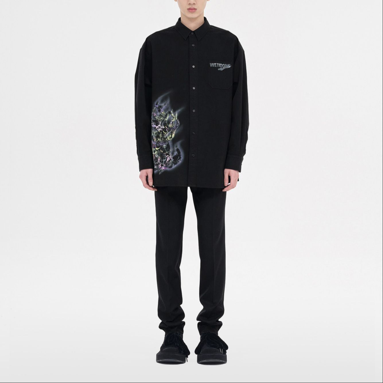 WE11DONE FW23 Faded Logo Print Long Sleeve Shirt Unisex Black WD-SH3-23-158-U-BK 圖 5