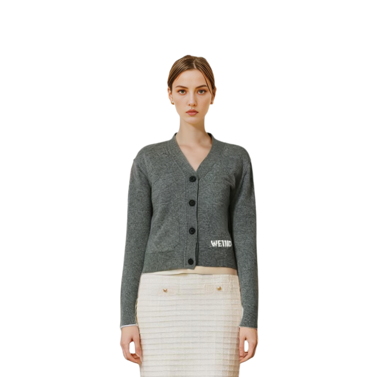 Lookbook WE11DONE FW23 Grey Logo Knit Button Cardigan Unisex. WD-KC3-23-621-U-CH