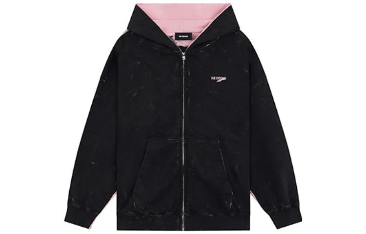 WE11DONE FW23 Logo Hoodie Zip-Up Washed Workwear Jacket Unisex Black WD-TJ3-23-801-U-LP