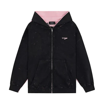 WE11DONE FW23 Logo Hoodie Zip-Up Washed Workwear Jacket Unisex Black WD-TJ3-23-801-U-LP