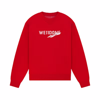 WE11DONE FW23 Logo Jacquard Knit Wool Oversized Sweater Unisex Red. WD-KT3-23-613-U-RD