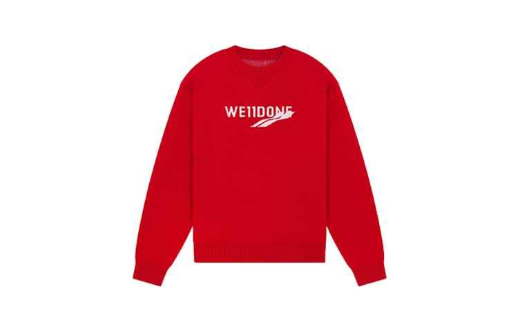 WE11DONE FW23 Logo Jacquard Knit Wool Oversized Sweater Unisex Red. WD-KT3-23-613-U-RD 圖 2