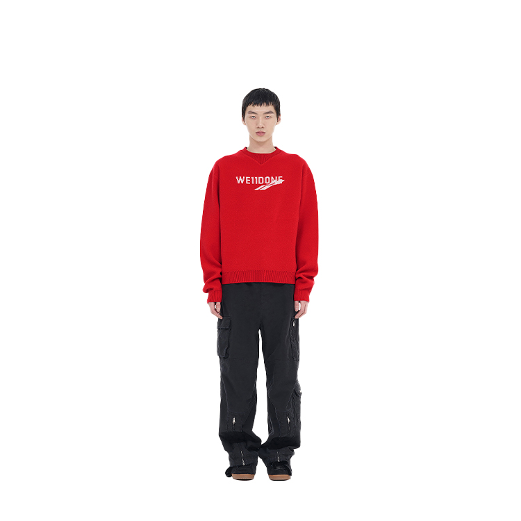 WE11DONE FW23 Logo Jacquard Knit Wool Oversized Sweater Unisex Red. WD-KT3-23-613-U-RD 圖 3