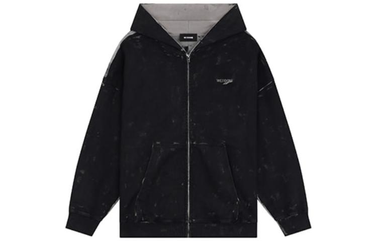 WE11DONE FW23 Logo Patchwork Washed Zip-Up Hoodie Jacket Unisex Gray WD-TJ3-23-801-U-GY