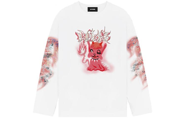 WE11DONE FW23 Monster Logo Print Long Sleeve Unisex White T-Shirt. WD-TT3-23-781-U-WH