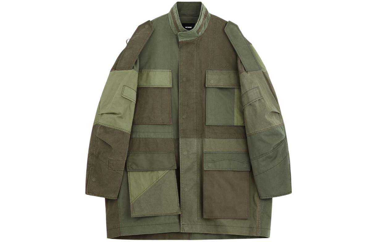 WE11DONE FW23 Patchwork High-Collar Logo Embroidered Jacket Khaki Unisex WD-JP3-23-149-U-KK