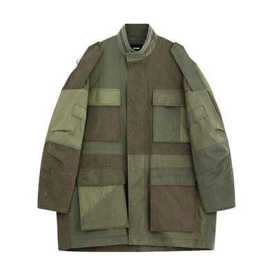 WE11DONE FW23 Patchwork High-Collar Logo Embroidered Jacket Khaki Unisex WD-JP3-23-149-U-KK