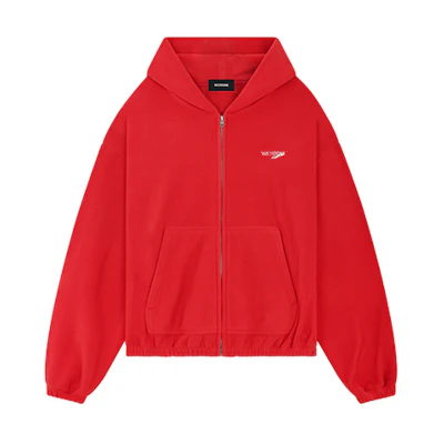 WE11DONE FW23 Red Christmas Logo Oversized Fleece Zip Hoodie Unisex WD-TJ3-23-826-U-RD