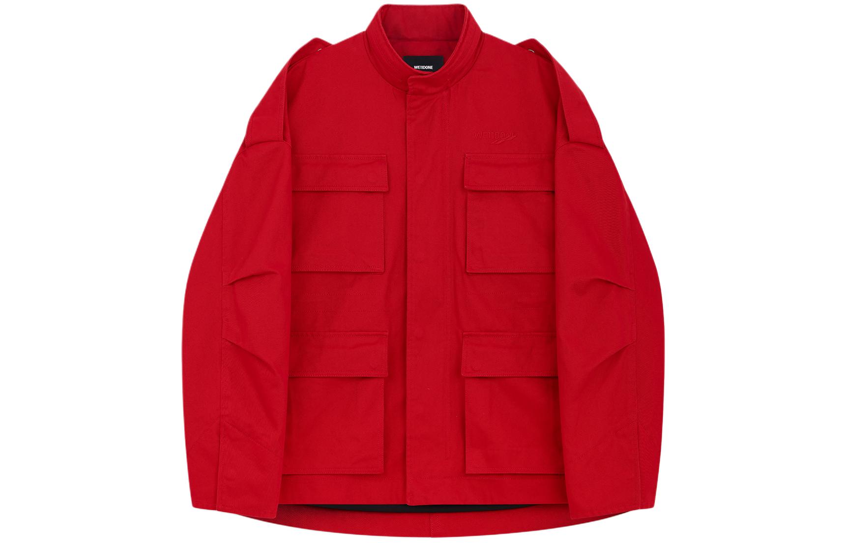 WE11DONE FW23 Red Embroidered Logo High-Collar Jacket Unisex Long Sleeve WD-JP3-23-147-U-RD