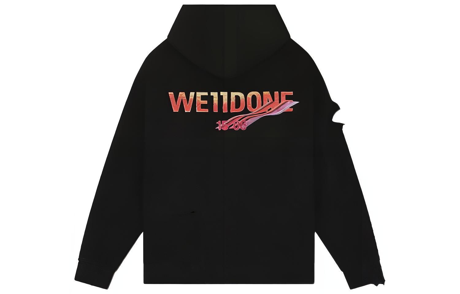 WE11DONE FW23 Unisex Black Logo Print Distressed Hoodie. WD-TH3-23-757-U-BK 圖 2