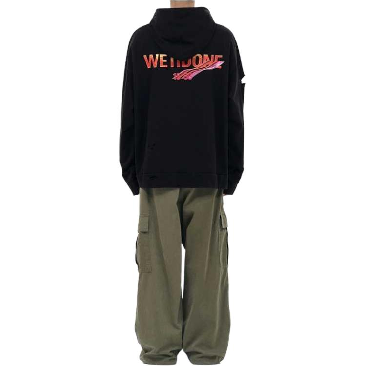 WE11DONE FW23 Unisex Black Logo Print Distressed Hoodie. WD-TH3-23-757-U-BK 圖 5