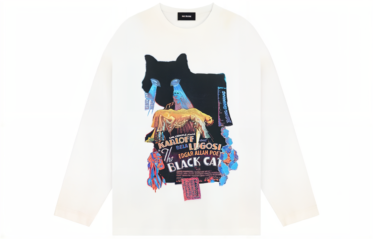 WE11DONE FW23 Unisex Cat Graphic Long-Sleeve Crewneck T-Shirt White WD-TT3-23-741-U-WH