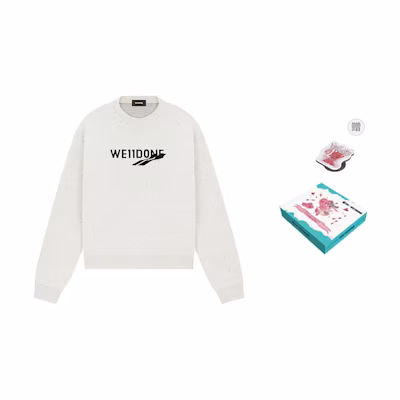 WE11DONE FW23 Unisex Ivory White Wool Knit Sweater with Logo Jacquard Design WD-KT3-23-613-U-IV